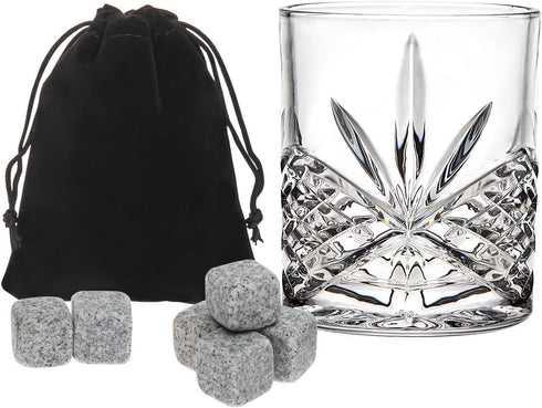 Godinger Whiskey Glass and Whiskey Stones, Gift Set Includes Old Fashioned Whiskey Glasses, 6 Whiskey Rocks Chilling Stones and Storage Pouch, Gif...