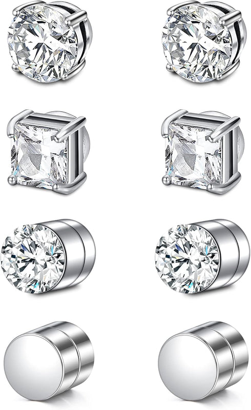 D.Bella Stud Earrings Fake Cubic Zirconia Diamond Earrings for Women Men Silver...