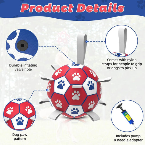 Dog Balls, Interactive Dog Toys for Tug of War, Dog Soccer Ball with 9 Nylon Straps for Indoor Outdoor, Dog Toys for Small Dogs & Medium Gift for ...