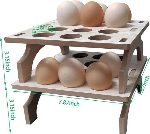Stackable Wooden Egg Holder Countertop Egg Organizer for Fresh Eggs,Rustic Double Layer Egg Tray Rack Gathering 24 Eggs Display Stand for Home Kit...