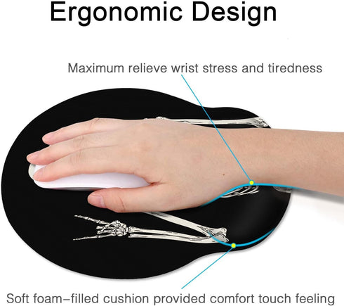Britimes Ergonomic Mouse Pad with Wrist Support Black Human Skeleton Skull Non-Slip Rubber Base Mousepad for Home Office Gaming Working Computers ...
