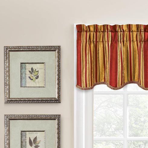 Waverly Traditions Stripe Ensemble Rod Pocket Cafe Tier and Valance Set for Windows in Kitchen or Bathroom, Double Panel, 52" x 36", Crimson...