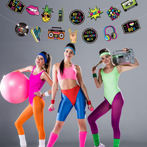 Blulu 80s Party Decorations, 80s Theme Birthday Party Supplies Banners Door Cover Photo Booth Props Hip Hop Backdrop Table Background...