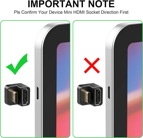 AGVEE 1 Pack (Long Side Inward) 180 Degree Angled Mini HDMI Male to HDMI Female Adapter, U-Shaped 4K@60HZ Converter Coupler Connector Extender for...