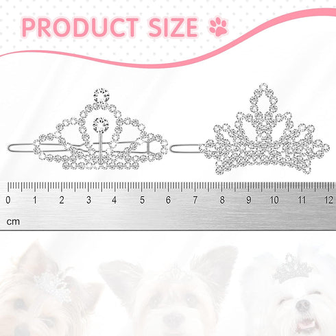 MTLEE 2 Pieces Dog Tiara Crown Hair Clips Clear Crystal Rhinestone Hair Barrettes Pet Crown Hair Clips Girls Puppies Barrette for Pet Dogs Groomin...