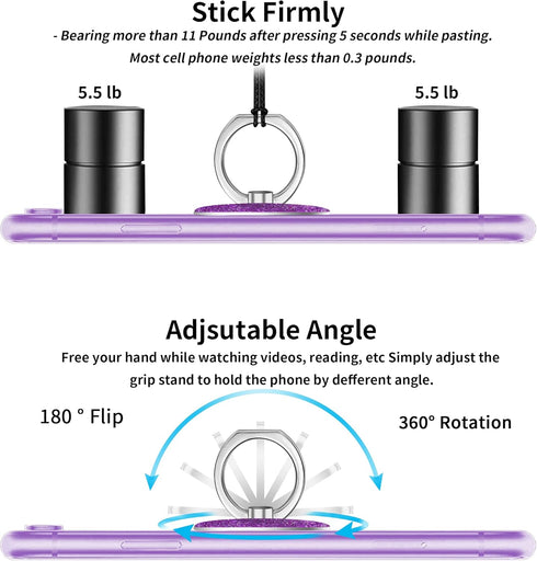 Bling Glitter Phone Grip, Round Cell Phone Ring Holder Stand Purple for Women Girls, Compatible with Smartphone, Tablet, E-Reader, Etc (PU)......