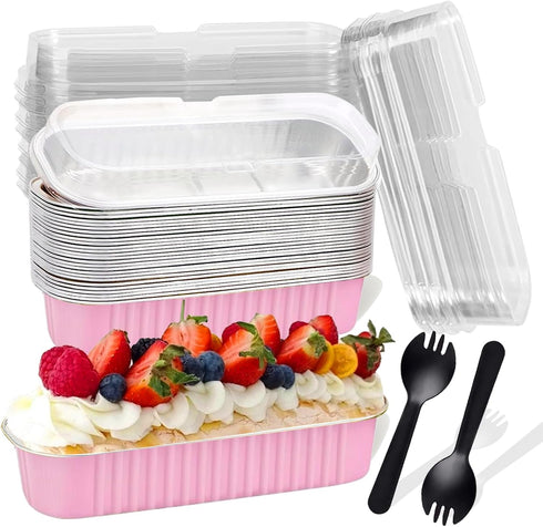 20PCS Rectangle Mini Loaf Pans With Lids,Mini Cake Pans with Lids,Disposable Ramekins Baking Cups Muffin Tins Cupcake Cups for Wedding Birthday Pa...