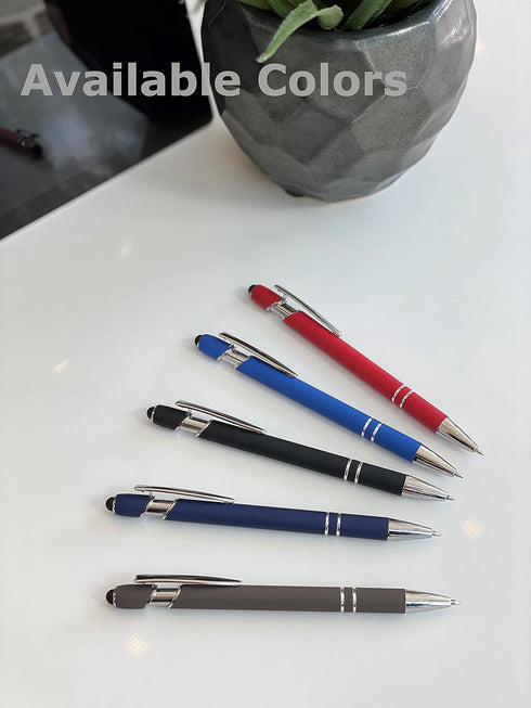 Pack of 5 Rubberized Comfort Soft Touch 2 in 1 Ballpoint Pen Capacitive Stylus Tip, Premium Metal Medium Point, Black Ink, Compatible with Most To...