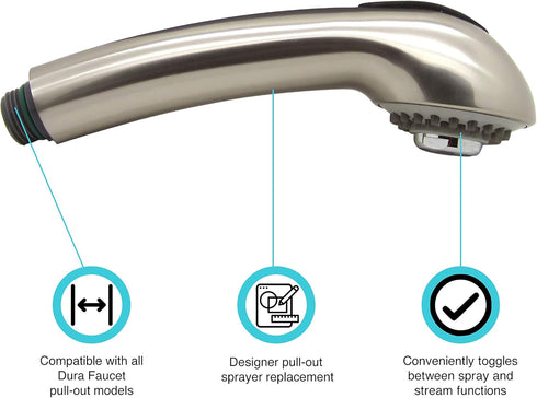 Dura Faucet RV Kitchen Faucet Designer Toggling Pull-Out Sprayer Replacement Faucets Only (Brushed Satin Nickel)...