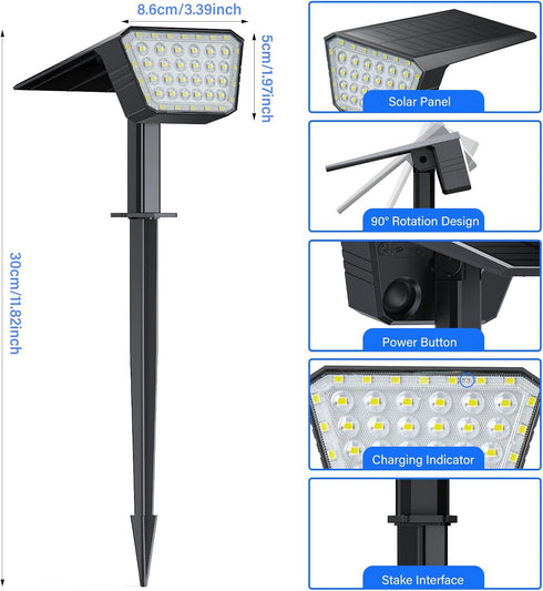Solar Spot Lights Outdoor, IP65 Waterproof 44 LED Landscape Spotlights, Solar Powered Spotlight with Auto On/Off and 3 Lighting Modes for Outside ...