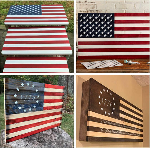 American Flag Star Stencil Templates - 6 Pack 50 Stars 1776 13 Stars Flag Stencils for Painting on Wood and Walls, Reusable Plastic Stencils in 3 ...