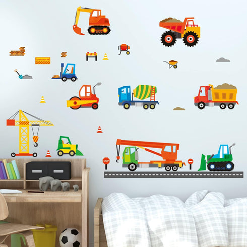 DECOWALL DS-8012 Construction Site Cars Island Kids Wall Stickers Wall Decals Peel and Stick Removable Wall Stickers for Kids Nursery Bedroom Livi...