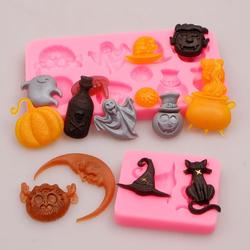 Halloween Candy Molds, Pumpkin Skull Ghost Silicone Molds, Witch Hat Cat Eyeballs Teeth Cake Decorating Chocolate Molds for Baking Fondant Cupcake...