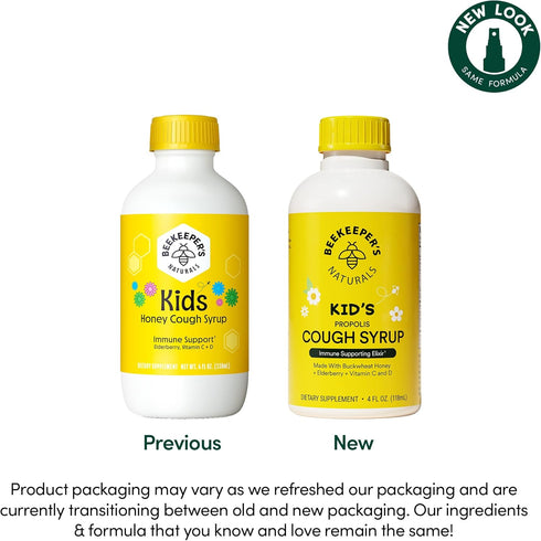 Beekeeper's Naturals Propolis Honey Cough Syrup Daytime for Kids Immune Support with Elderberry, Vitamin C, Vitamin D & Raw Honey - Throat Soothin...