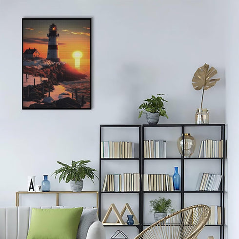 Champi Diamond Painting Kit for Adults - Seaside Lighthouse Sunrise Diamond Painting Kit, DIY Oil Painting Landscape Crafts for Beginners, Suitabl...