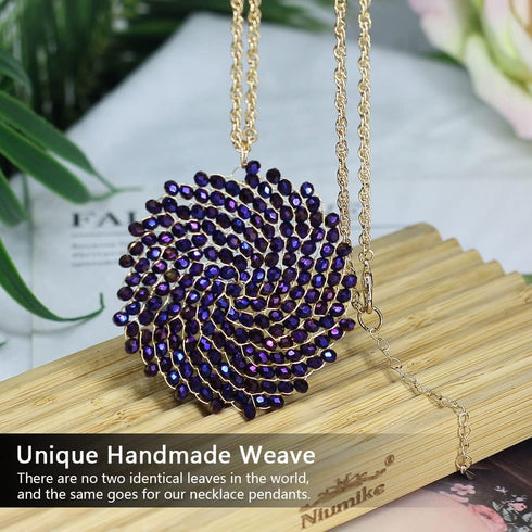 Long Pendant Necklace for Women - Womens Handmade Long Statement Beaded Crystal Large Disc Circle Pendant Gold Plated Sweater Chain Boho Necklaces...