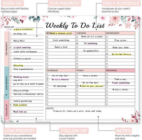 Weekly To Do List Notepad with 52 Undated Tear Off Sheets?8.5"×11") Weekly Desk Planner Pad with Spiral Binding for Women & Man, Work, School and ...