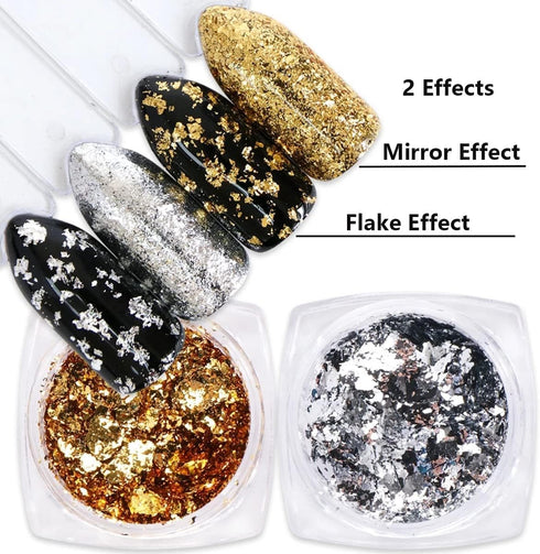 Holographic Nail Foil Glitter Flakes 3D Sparkly Aluminum Foil Flake Gold Silver Nail Glitter Foil Flakes Nail Art Supplies Mirror Powder Sequins N...