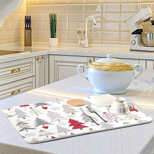 Nander Beautiful Christmas Tree Dish Drying Mat for Kitchen Counter, Absorbent Reversible Dish Draining Mat,Rack Pad for Countertop, 16 x 18 Inche...