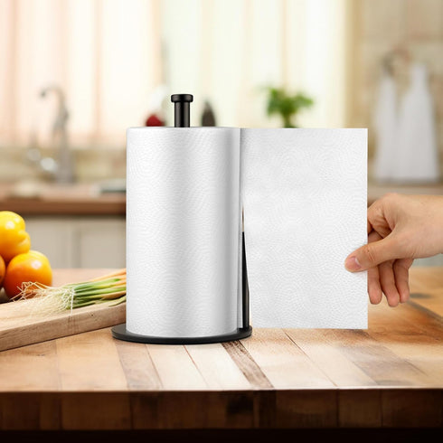 Black Paper Towel Holder, Countertop Paper Towel Holder, Steady Paper Roll Holder, Weighted Paper Towel Stand for Kitchen Bathroom...