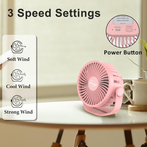 efluky USB Small Desk Fan, 3 Speeds USB Rechargeable Fan Built-in Battery, 360° Adjustment Portable Mini Fan Suitable for Home, Office and Travel,...