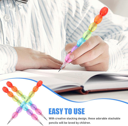 NUOBESTY 16pcs Stackable Pencils Colored Bead Pencils Rainbow Buildable Pencil Writing Drawing Pencils Stationery Supplies Party Favors Non-sharpe...