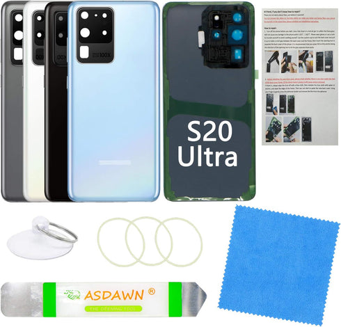 Galaxy S20 Ultra Replacement Back Glass Panel Case with Pre-Installed Camera Lens + All The Adhesive + Repair Tool Kit for Samsung Galaxy S20 Ultr...