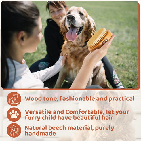 Suclain 2 Pcs Dog Cat Bristle Brush for Shedding Dog Brush for Short Haired Dogs Soft Dog Brush Oval Palm Beech Brush with Boar Bristles and Elast...