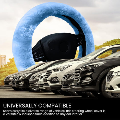 Andalus Brands Fluffy Wool Sheepskin Steering Wheel Cover, Soft & Fuzzy Plush, Universal Fit 14 1/2-15 1/2 Inch, Anti-Slip, Comfortable & Luxuriou...