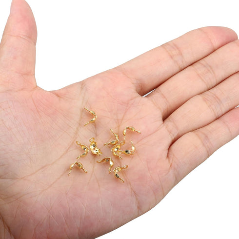 100 Pcs 18K Gold Crimp Beads for Jewelry Making - 4mm Crimp Bead Covers, Knot Covers for Jewelry Making, Knot Covers Clamshell Fold-Over Bead Cove...