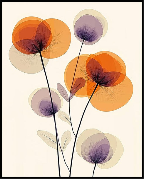 Posterizer 1 pcs-minimalist dainty flowers in orange and purple art 7-Abstract & Modern Art-Floral & Botanical Art-Chic Home Decor- unframed wall ...