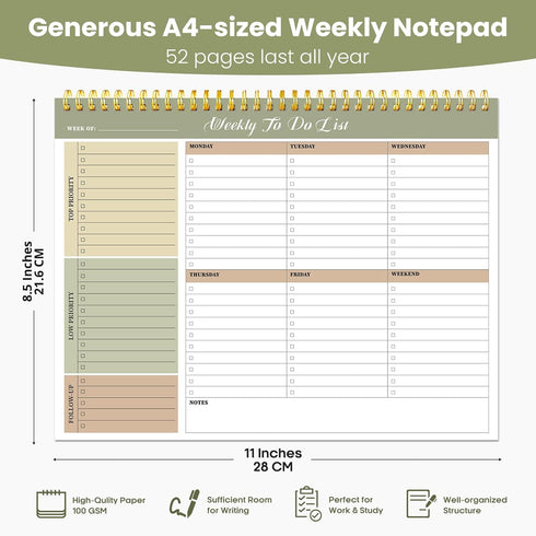Weekly To Do List Notepad with 52 Undated Sheets?8.5"×11"?- Undated Weekly Planner Notepad for Office Desk Accessories and Supplies - Forest Shade...