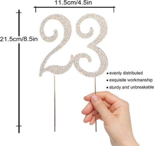 23 Years Birthday Cake Topper - New Best Crystal Rhinestone 23rd Wedding Anniversary Or 23 Years Old Cake Topper Party Decoration Gold...