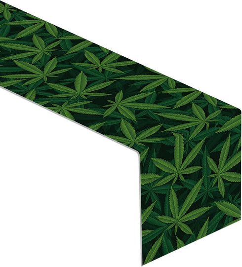 Sunwer Linen Marijuana Leaf Table Runner, 13" x 72", Green, Modern Pattern, Perfect for Kitchen Dining & Themed Parties...