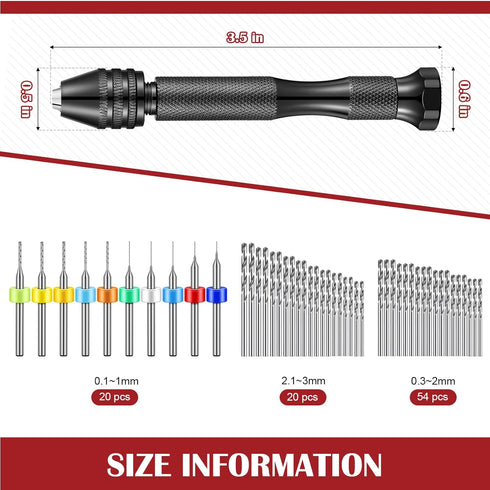 95 Pieces Hand Drill Bits Set, Black Pin Vise Hand Drill, 74 Pieces Micro Twist Drill Bits and 20 Pieces PCB Mini Drill Bits for Resin Polymer Cla...