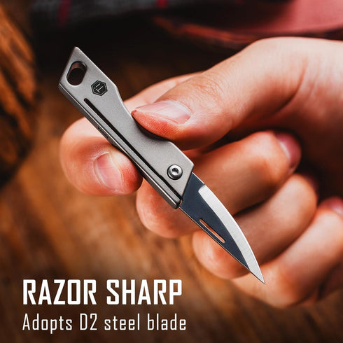 KeyUnity KK06 Mini EDC Pocket Knife, Small Titanium Folding Knife with Built-in Keychain Hole for Everyday Carry...