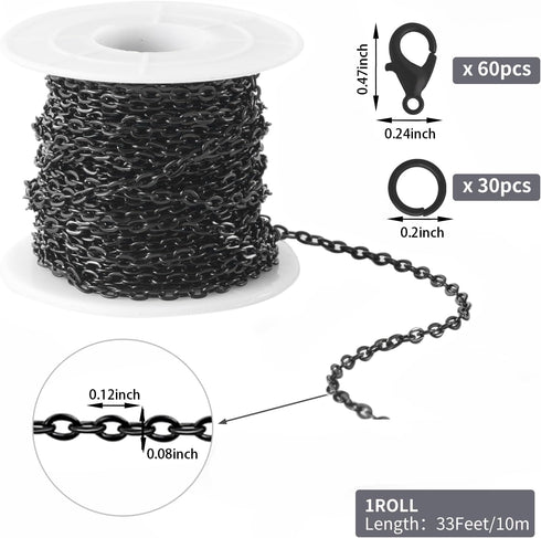 Lemonkey 33 Feet Metal Black Necklace Chains Cable O-Shaped Links Chains Bulk for Jewelry Making DIY Craft Kit with Lobster Clasps Jump Rings...
