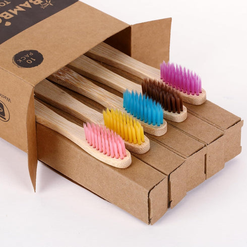 10 Pcs Soft Bristles Bamboo Toothbrush for Adults, Biodegradable Natural Bamboo Charcoal Toothbrushes, Eco Friendly Color Bristle Wood Tooth Brush...