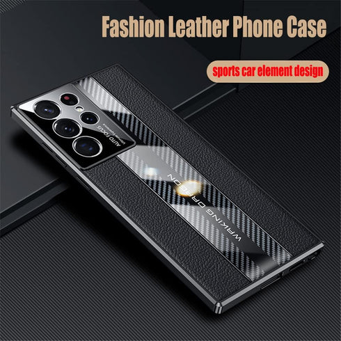 for Samsung Galaxy s22 Ultra Case 5G 6.8 inch Luxury TPU Carbon Fiber & Leather Back Cover Compatible with s 22ultra 2022 Camera Protection Shockp...