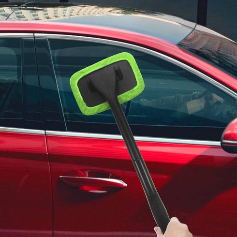 Car Windshield Cleaning Tool, Windshield Cleaner with 4 Washable and Reusable Microfiber Pads and Extendable Handle, for Auto Glass Wiper...