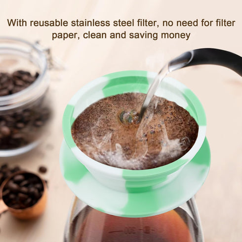 Paperless Travel Camping Pour Over Coffee Maker with Stainless Steel Filter, Collapsible Travel Pour Over Coffee Dripper Kit, Silicone Backpacking...