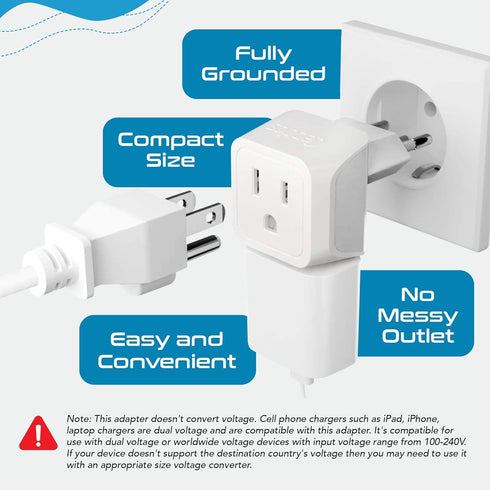 Ceptics Brazil Travel Adapter Plug with Dual Usa Input - Type N (3 Pack - Ultra Compact - Safe Grounded Perfect for Cell Phones, Laptops, Camera C...