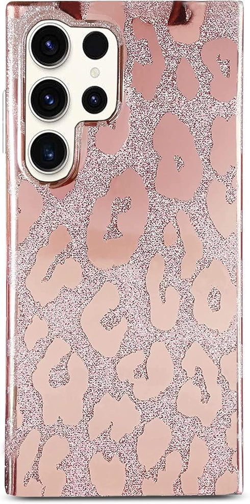 J.west Case for Samsung Galaxy S23 Ultra Case 6.8-inch,Luxury Metallic Glitter Leopard Print Design Slim Clear Soft Silicone Bumper Protective Pho...