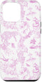 iPhone 15 Pro Max French Pink Toile Chinoiserie with Flowers, Monkey, Leopards Case...