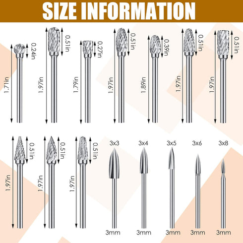 Honoson 15 Pieces Wood Carving and Engraving Drill Bit Double Cut Rotary Burr Carbide Woodworking Drill Bits Set for DIY Woodworking, Drilling, En...