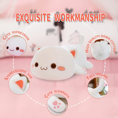 FUYU Cat Stuffed Animals, Soft Cat Plush Pillow Kawaii Kitten Stuffed Animal Toy Gifts for Kids Boys Girls Room Decor (White Round Eyes,15in/37cm)...