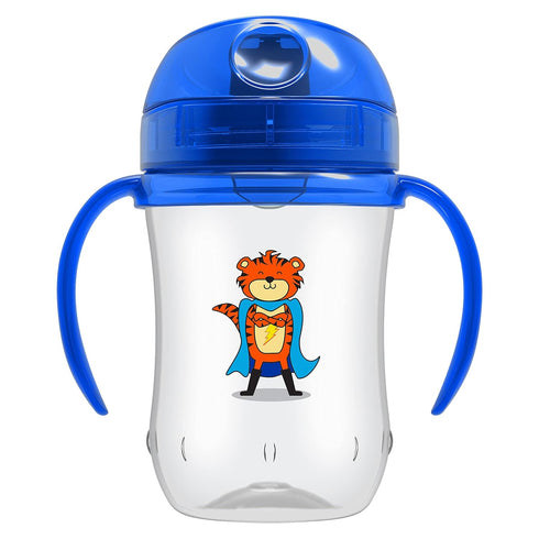 Dr. Brown's Milestones Soft Spout Sippy Cup with Handles, Blue Tiger Hero, BPA-Free, 9 oz/270 mL, 9m+...