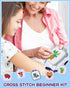 Pllieay 5PCS Cross Stitch Kits for Beginners for Kids 7-13, Includes 5 Project Patterned and 5pcs Square Embroidery Hoops, 11 Skeins, Needle Point...