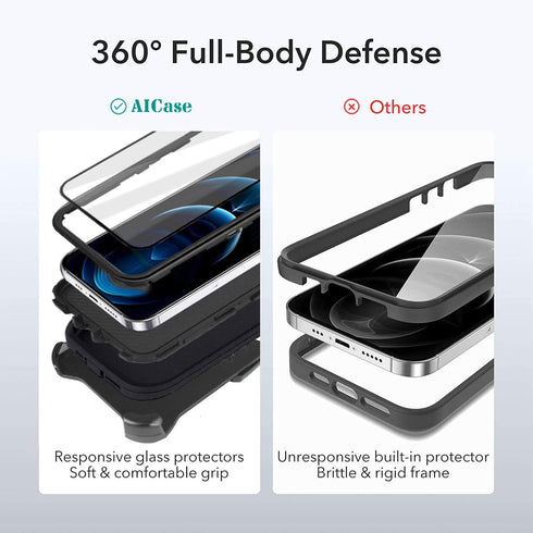 Defense iPhone 12 Case iPhone 12 Pro Case with Two Screen Protector Layer Rugged Heavy Duty Cases for iPhone 12/ iPhone Pro,6.1 inch 2020 (Light P...