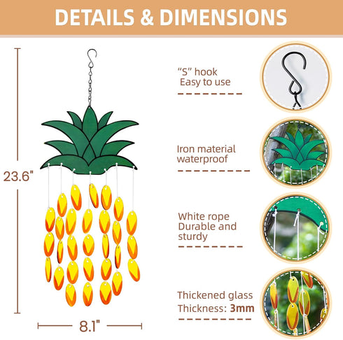 Pineapple Suncatcher Wind Chimes for Outside,Unique Pineapple Stained Glass Windchime for Outdoors Patio Garden Decor Makes A Great Birthday Gift ...
